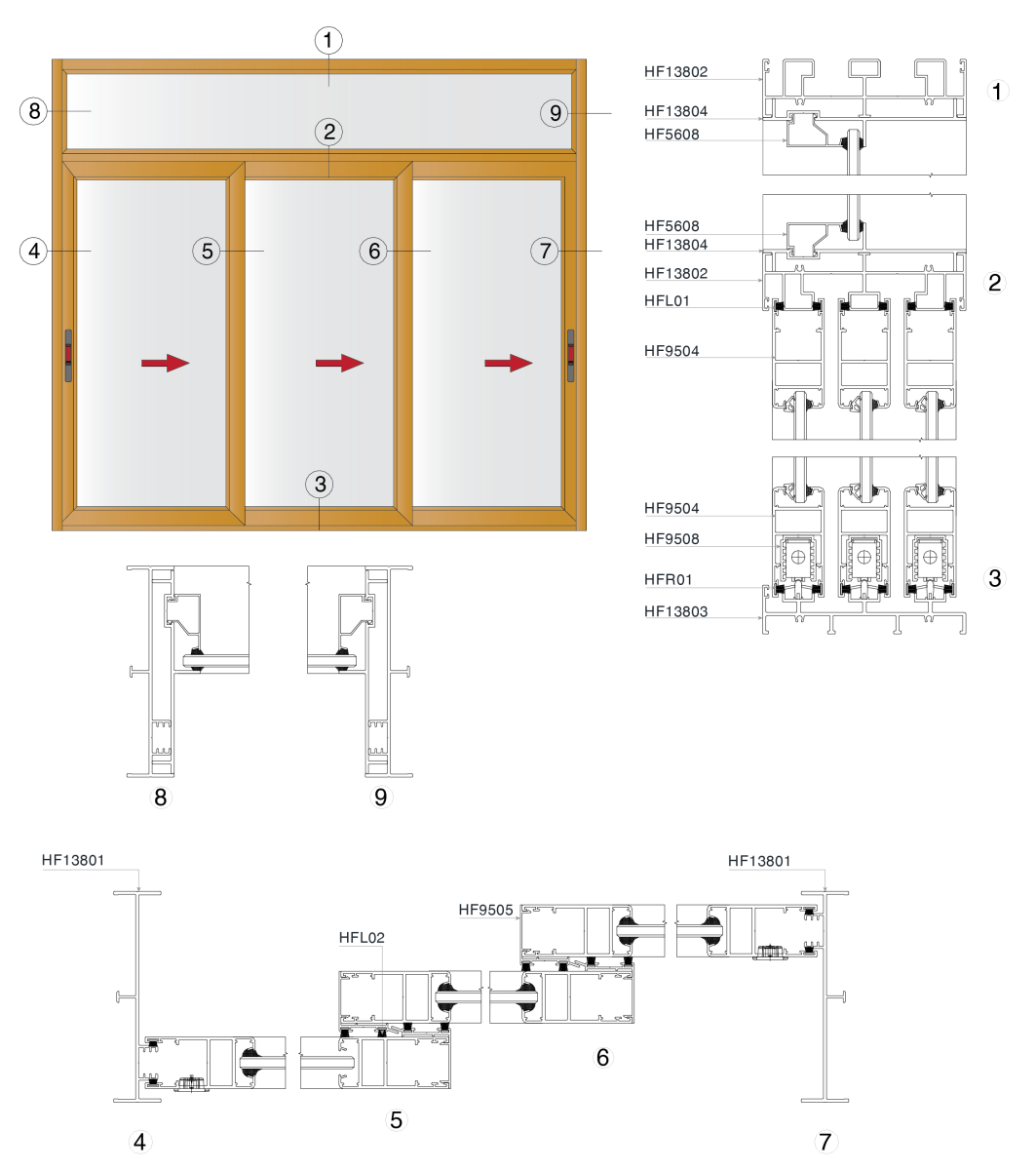HF190 CỬA ĐI TRƯỢT 3 RAY